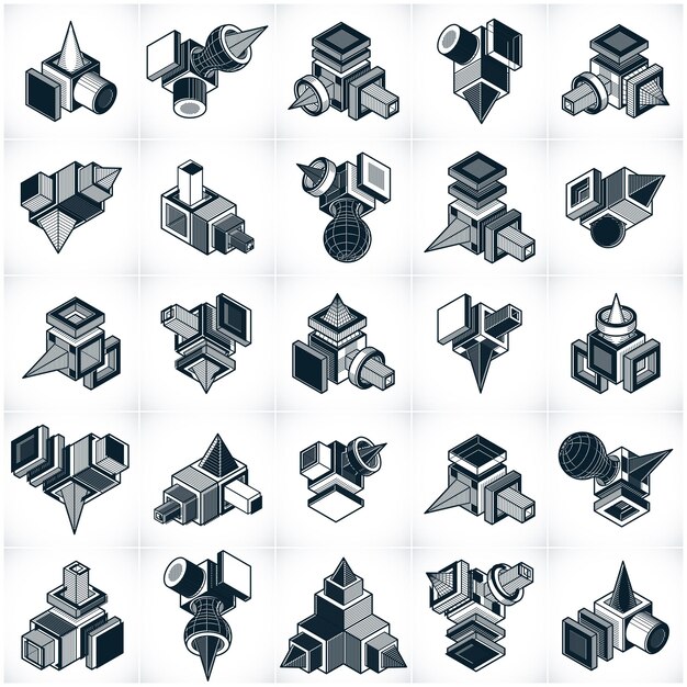 Set of isometric abstract vector geometric shapes.