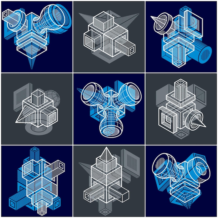 Vector set of isometric abstract vector geometric shapes.