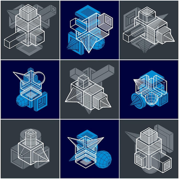 Set of isometric abstract vector geometric shapes.