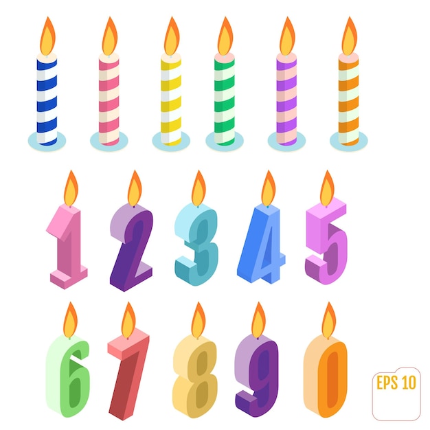 Set of isometric birthday candles