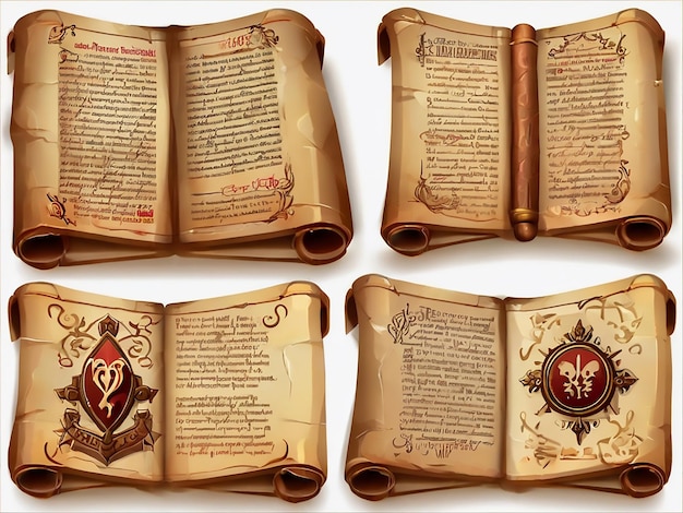 Вектор Набор изометрических книг магических заклинаний и колдовства королевские свитки и пергаменты старая рисовая бумага