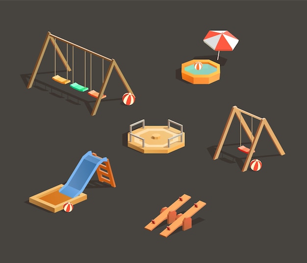 Vector set of isometric children playgrounds