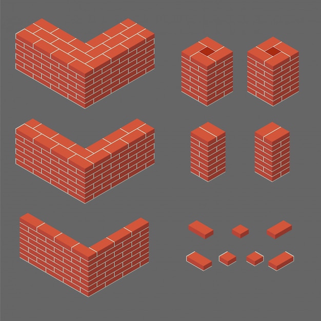 Vector set of isometric masonry items