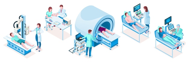 Vector set of isometric medical technology equipment