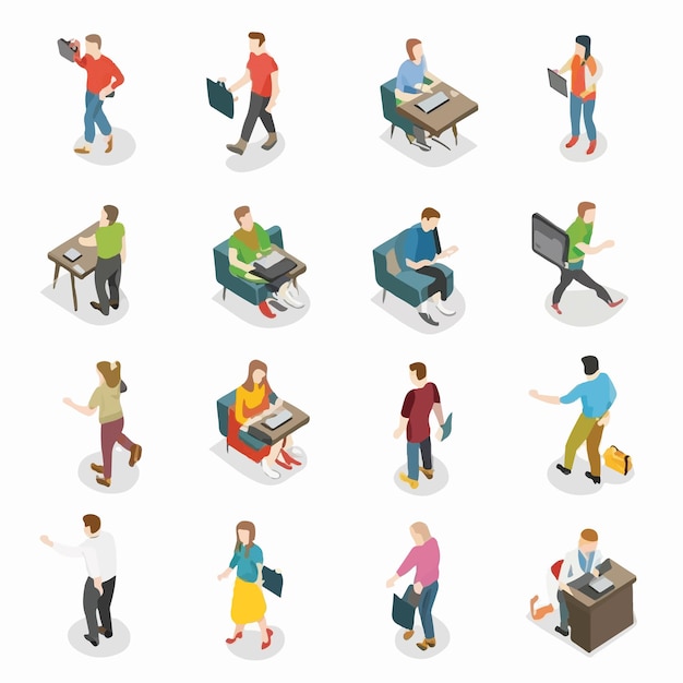 Vector set of isometric people illustrations pack