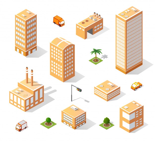 Set of isometric skyscrapers