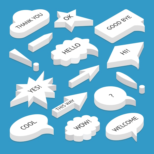 Set of isometric speech bubbles