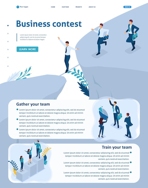 Set Isometric Website Landing page app Business concept participate in Business competitions