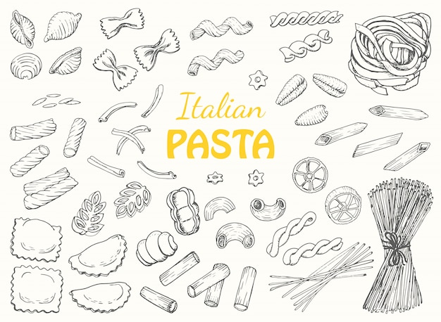 Set Italian pasta on a white background