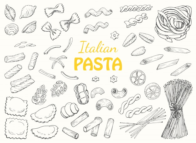 Set italian pasta on a white background