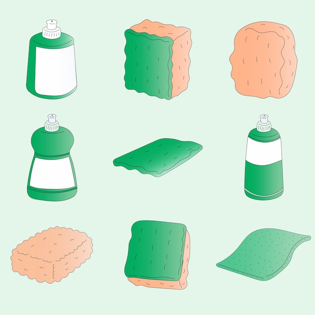 A set of items for cleaning sponges and bottles