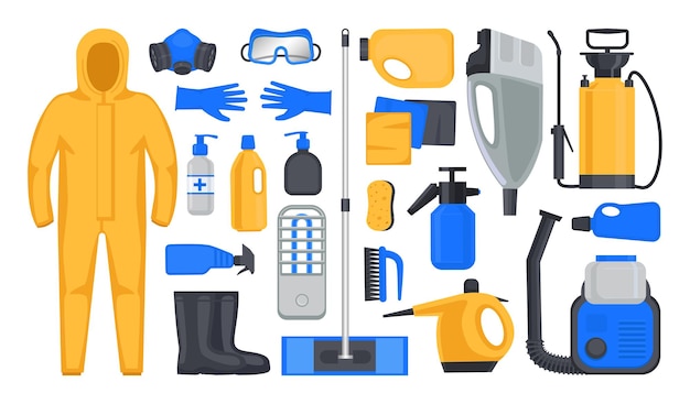 Set items en apparatuur voor desinfectie en sanitaire voorzieningen
