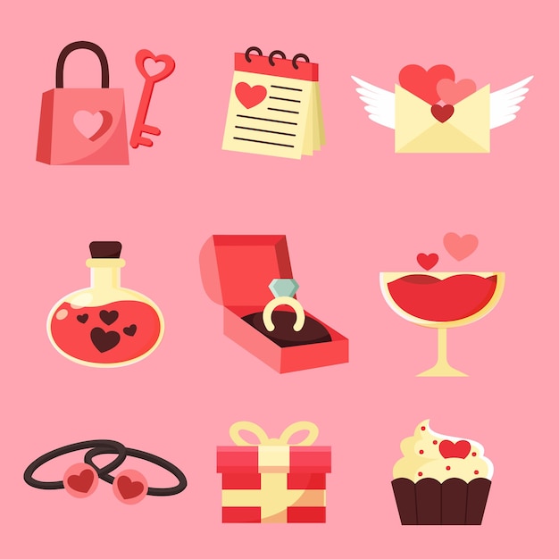 Vector set of items for the lover in valentine day concept love element drawing cartoon  style flat design vector illustration