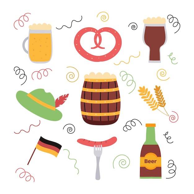 A set of items for the Oktoberfest festival on a white background