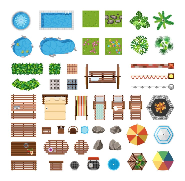 Set items voor recreatie op het persoonlijke perceel