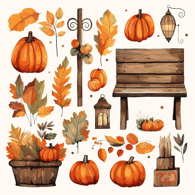 Set items watercolor fall decoration