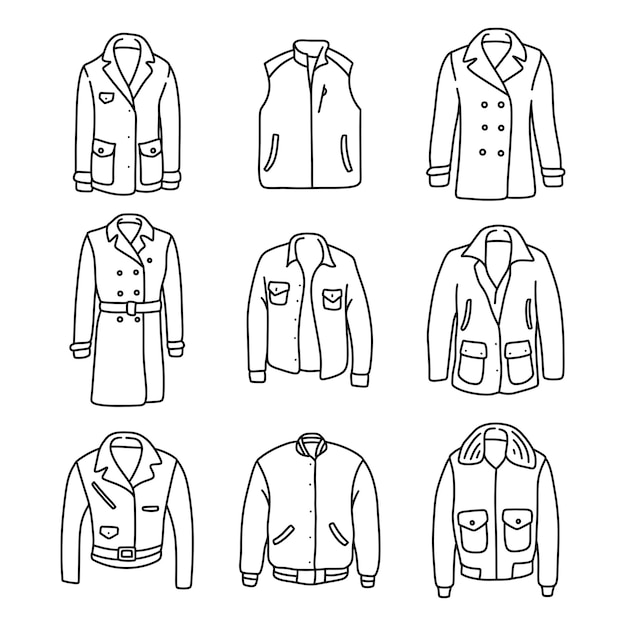 Set of jacket line art illustration vector