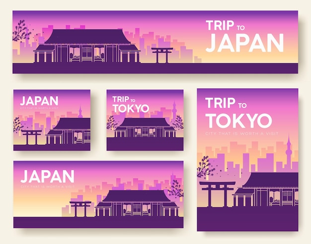 Vector set of japan landscape country ornament travel tour concept