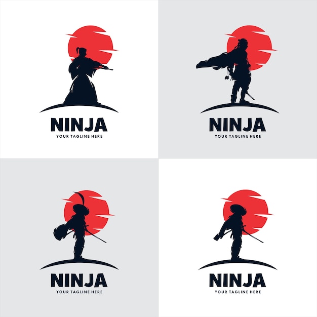 Set of japan ninja sword logo 