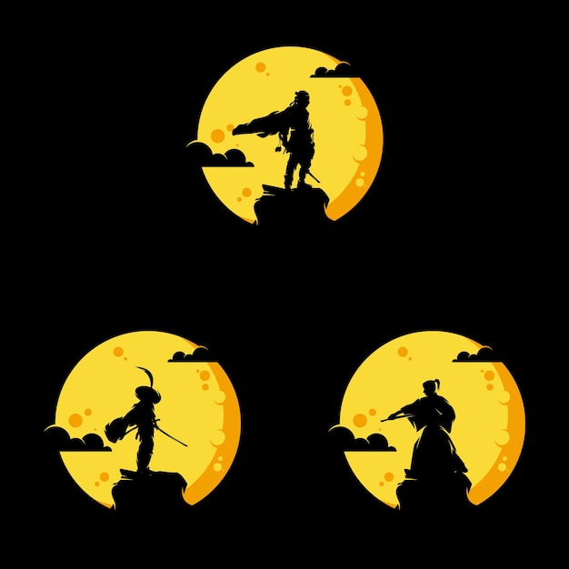 Set of japan ninjas logo in the night