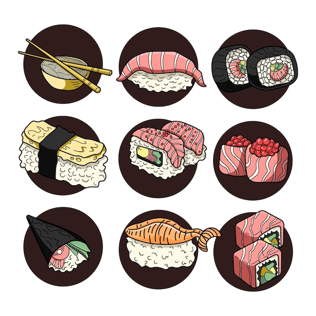 Vector a set of japanese food consisting of sushi