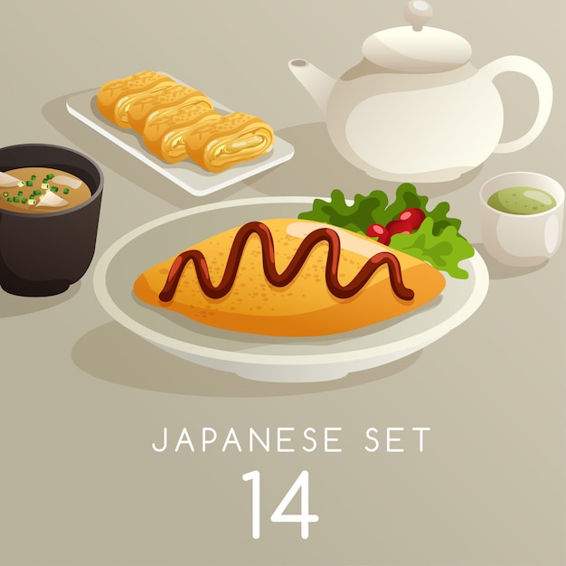 Vector set of japanese food illustration