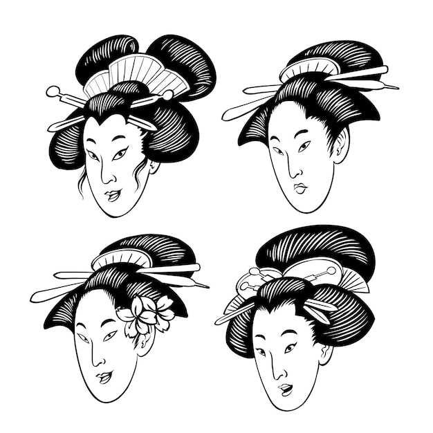 Set of japanese geisha head