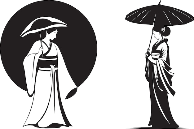 Vector set of japanese geisha