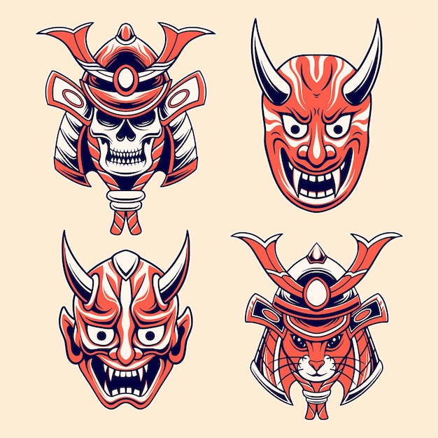 Set of Japanese mask oni vector design illustration