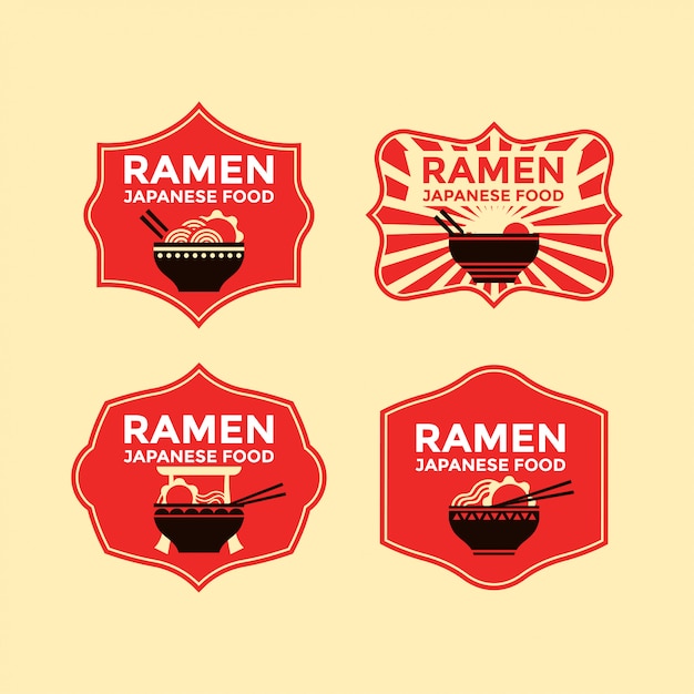 Set of japanese noodles or ramen badges