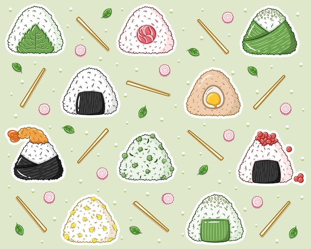 set of Japanese Onigiri rice cute drawing