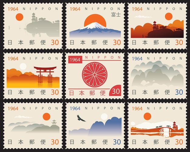 set of japanese postage stamps