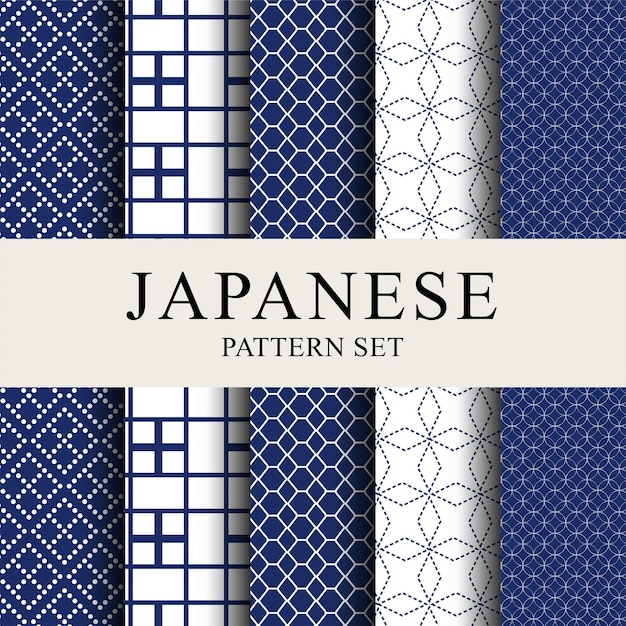 Set of japanese seamless vector vintage patterns