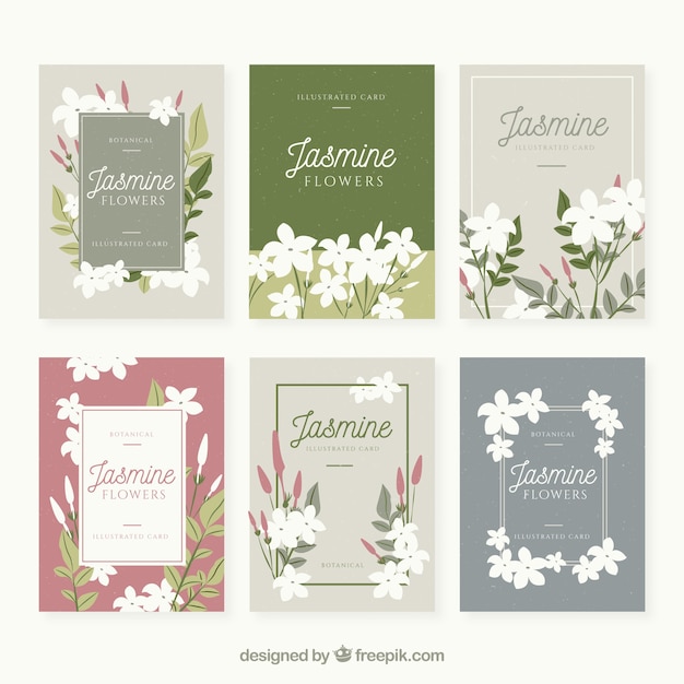 Set of jasmine cards with beautiful flowers