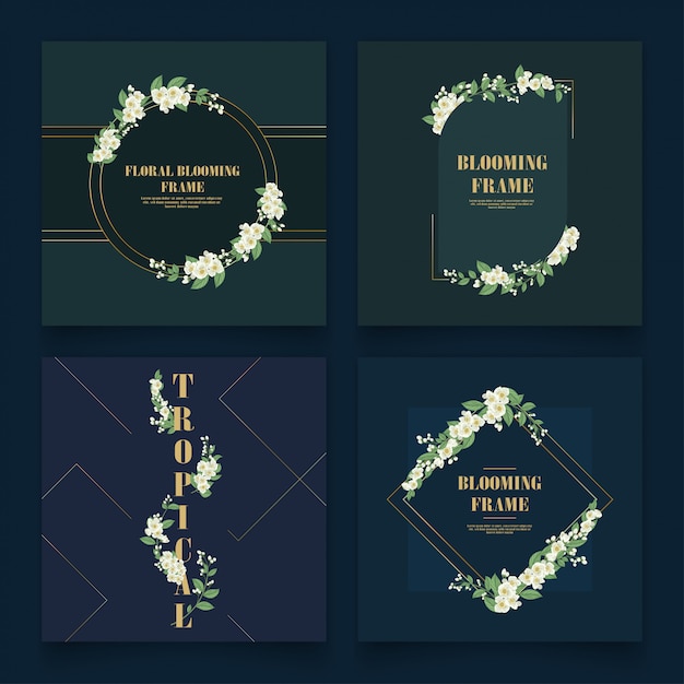 Set of Jasmine flower frame template.