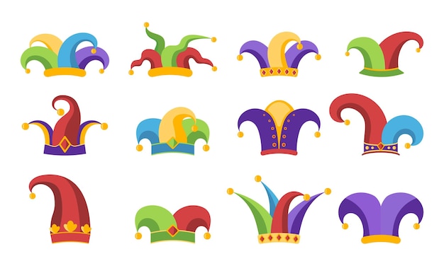 set of jester hats isolated on white background design elements for april fools day vector illustration