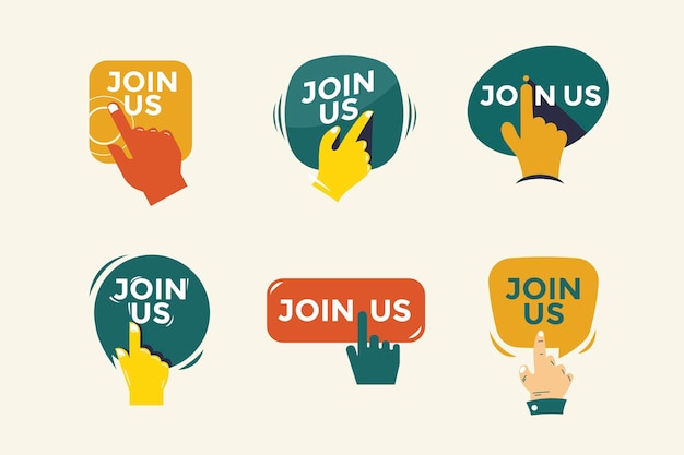 Vector set of join us sticker style with hands illustration