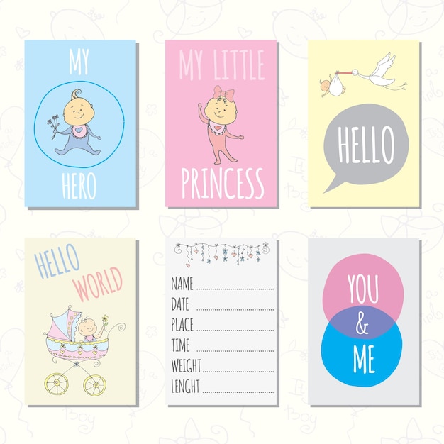 Set of journaling cards for newborn baby Vector templates for scrapbooking greeting or gift cards