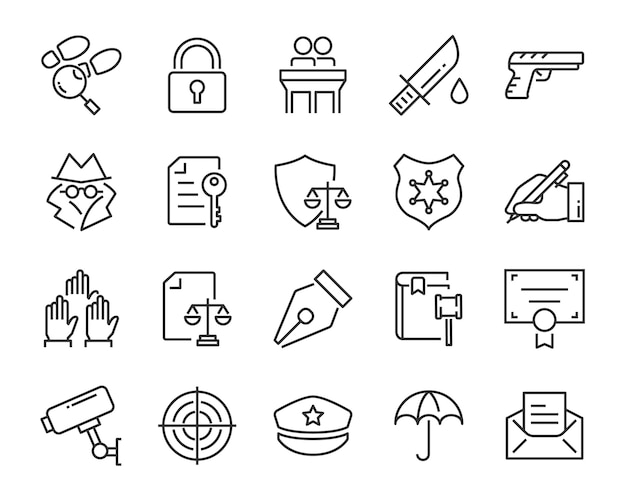 Set of juctice icons, such as law, lawyer, work, legal, secure