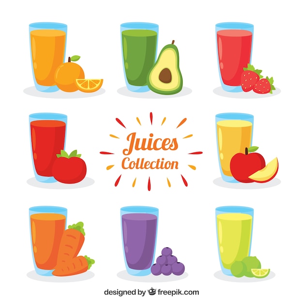 Vector set of juices with fruits