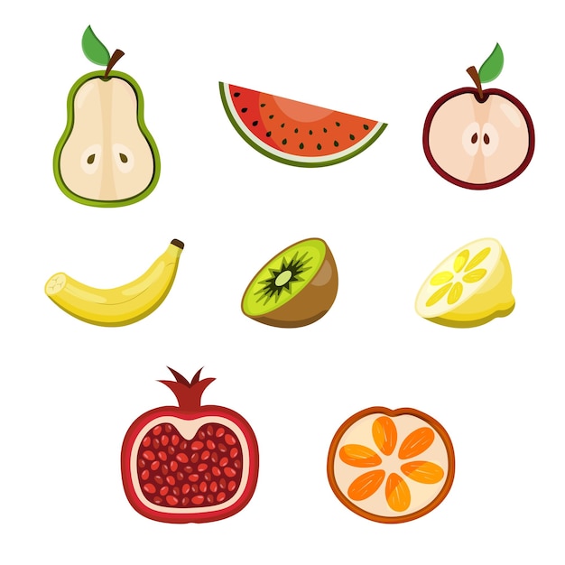 Set of juicy slices of fruit on a white background