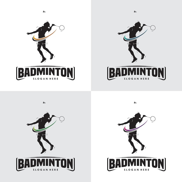 Insieme del logo della siluetta di badminton di salto smash