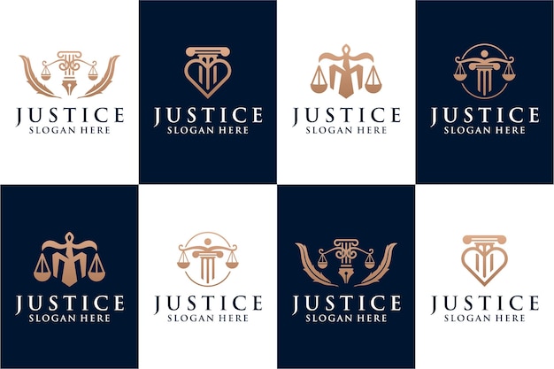 Vettore set di ispirazioni per la progettazione del logo di lusso dello studio legale justice