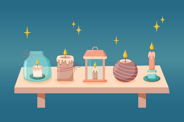 Set kaarsen op de plank - vakantiesfeer