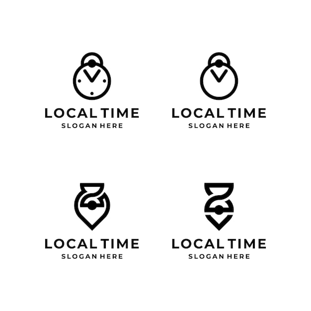 Set kaart pin locatie met klok tijd zandloper logo ontwerp inspiratie