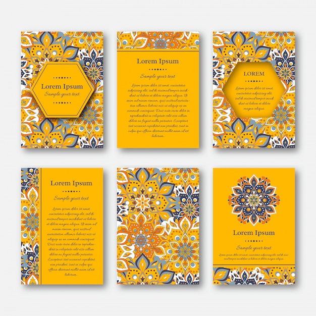 Set kaarten, flyers, brochures met mandala.