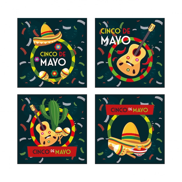 Set kaarten met cinco de mayo label