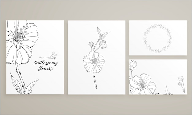 Set kaarten met delicate lente bloemen