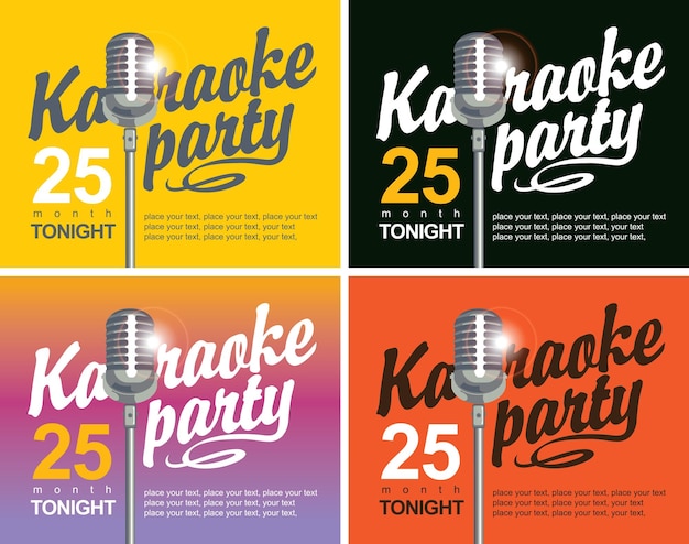 Vector set kaarten met microfoon voor karaokefeestje