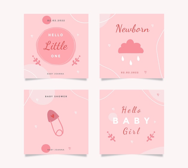 Set kaarten met schattige illustratie baby shower thema afbeelding voor journaling, sticker en plakboek.